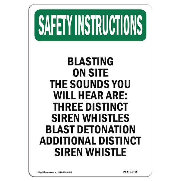 Signmission OSHA INSTRUCTIONS, 5" Height, Decal, 5" x 3.5", Portrait, Blasting On Site Sounds You OS-SI-D-35-V-11465 - main